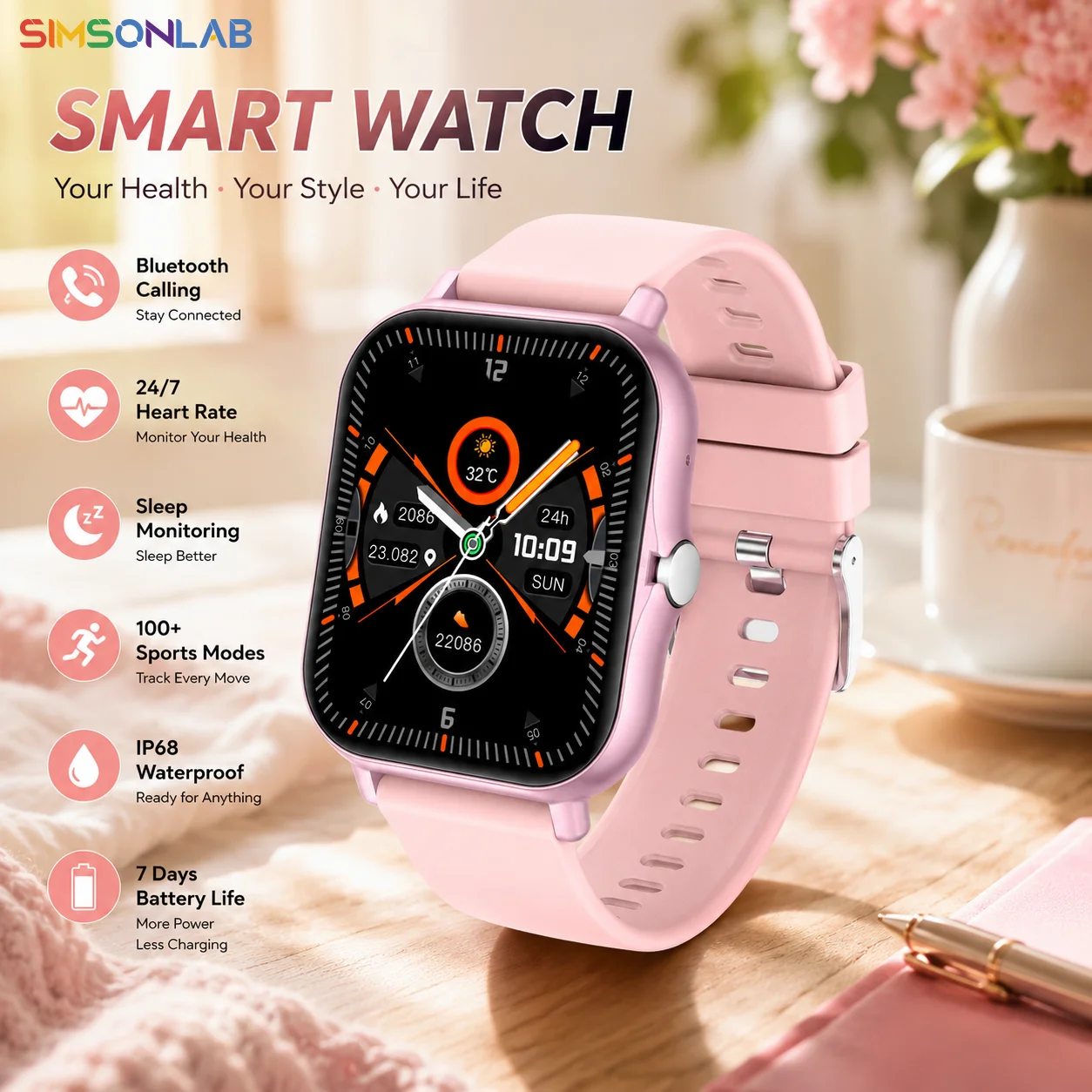 Reloj inteligente a la moda para mujer y hombre, pantalla completamente táctil, Bluetooth, llamada, seguimiento del ritmo cardíaco y del sueño, reloj inteligente deportivo resistente al agua para muñeca de iPhone