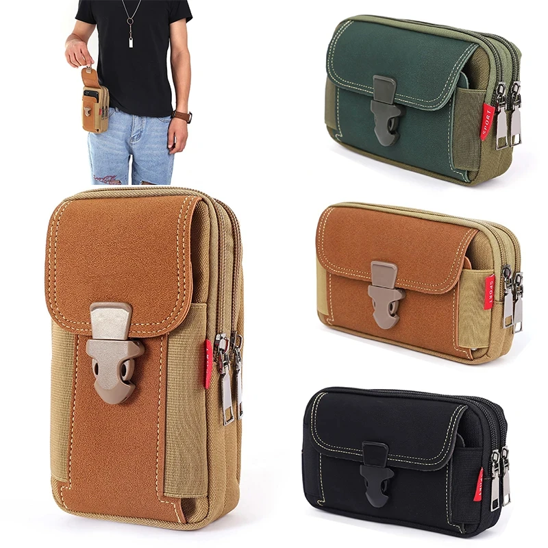 Fashion Multifunction PU Leather Fanny Waist Bag Casual Mobile Phone Purse Pocket Mens Outdoor Travel Sports Belt Bum Pouch