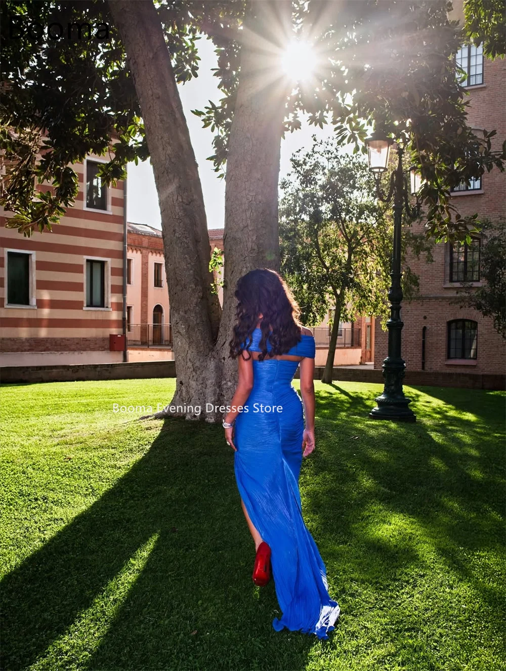 Booma Eenvoudige Zeemeermin Side Split Uit De Schouder Jurken Formele Partij Jassen voor Vrouwen Bule Elegante Prom Gown Aanpassen