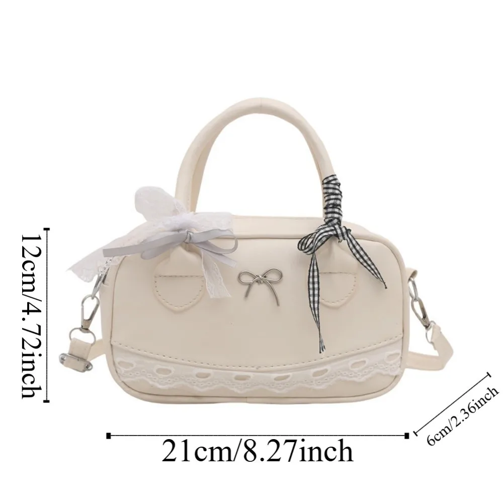 Zipper PU Leather Boston Handbag Lace Ribbon Bow Crossbody Bowling