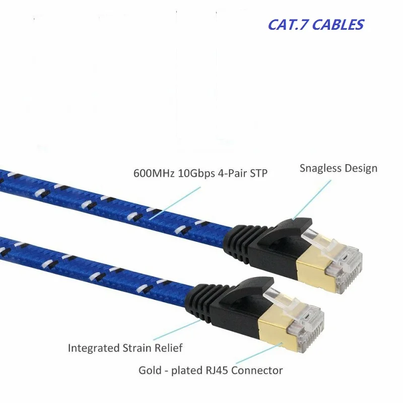 سلك نحاسي نقي cat7 كابل مسطح كابل lan كابل CAT7 كابل RJ45 كابل شبكة إيثرنت مسطح لمفتاح التوجيه مطلي بالذهب #6