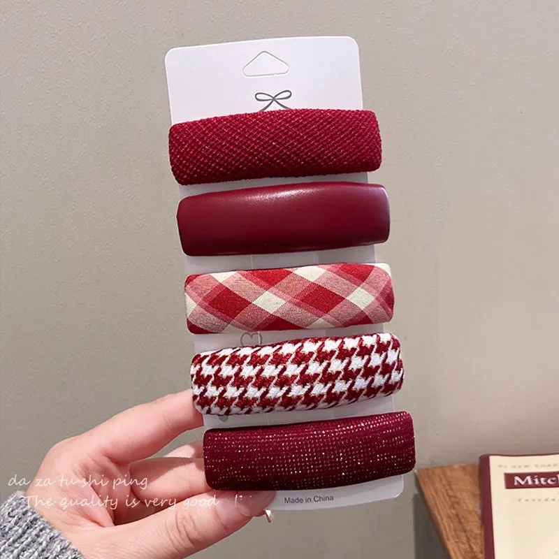 5 개/대 여자를위한 빨간색 직사각형 머리핀 여자 달콤한 머리 장식 바레트 BB 헤어 클립 헤어 그립 패션 헤어 액세서리