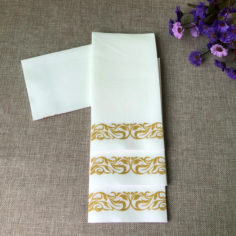 50 Pcs Paper Napkin Decorative Hand Towels Golden Floral Printed Printing Tissue