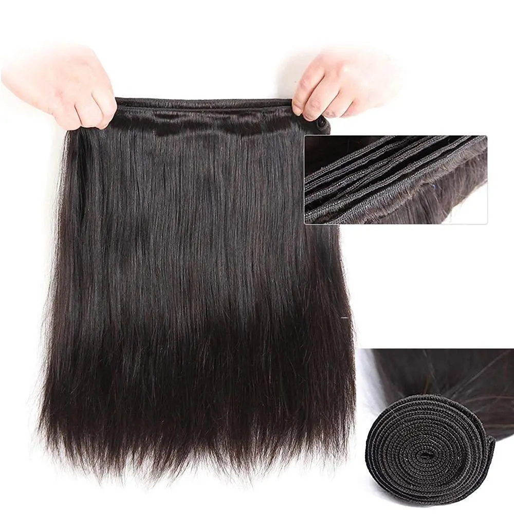 Extensiones de cabello humano virgen brasileño liso, mechones de cabello Natural negro sin procesar, extensiones de trama doble, 20 pulgadas