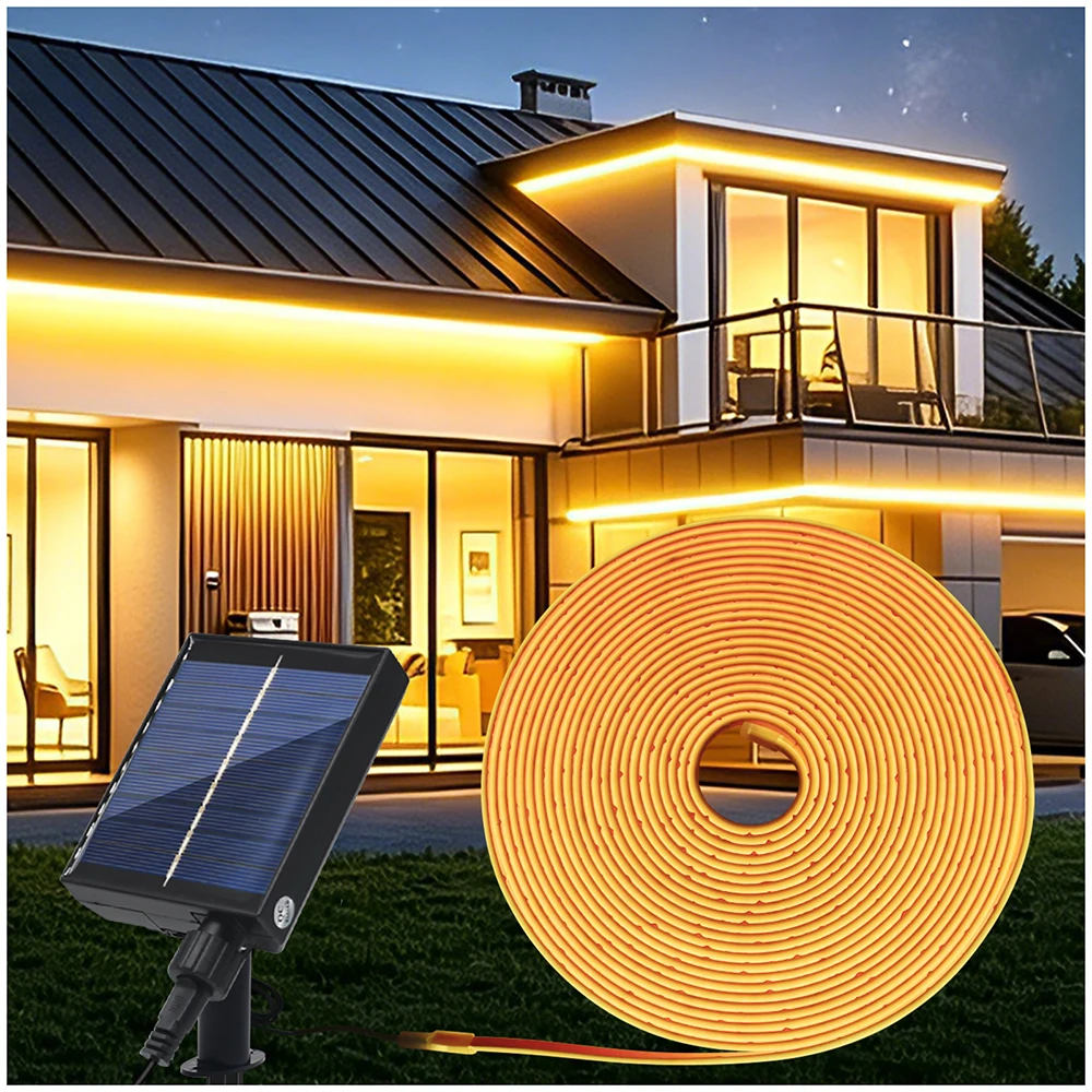 IP68 Waterproof Solar COB LED Strip Light 320LEDs/m 24V Flexible Tape Lamp Warm Natural White Red Green Blue Yellow Garden Decor