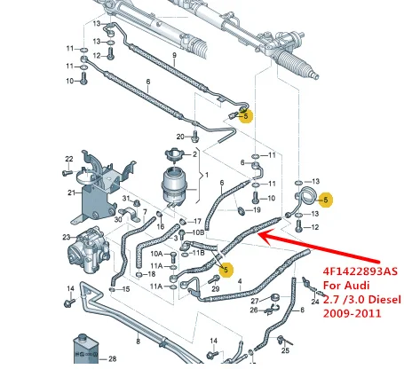 2.7 3.0 Diesel  LHD Power Steering High  Pressure Oil  Hose Pipe Line For Audi A6 C6 S6  2009-2011  4F1422893AS  4F1 422 893 AS