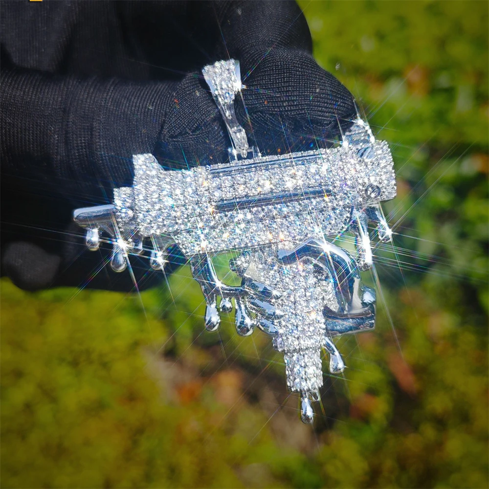 

Новый модный кулон в стиле хип-хоп UZ с пистолетом-пулемета, твердая медь, инкрустированный цирконом, мужские рэп-ювелирные изделия