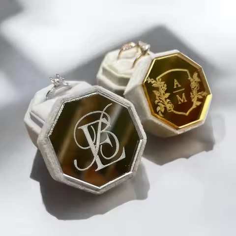 Personalised Acrylic Topper Velvet Ring Box Wedding Octogon Ring Box Engagement Proposal Idea Double/Triple Slot Ring Holder