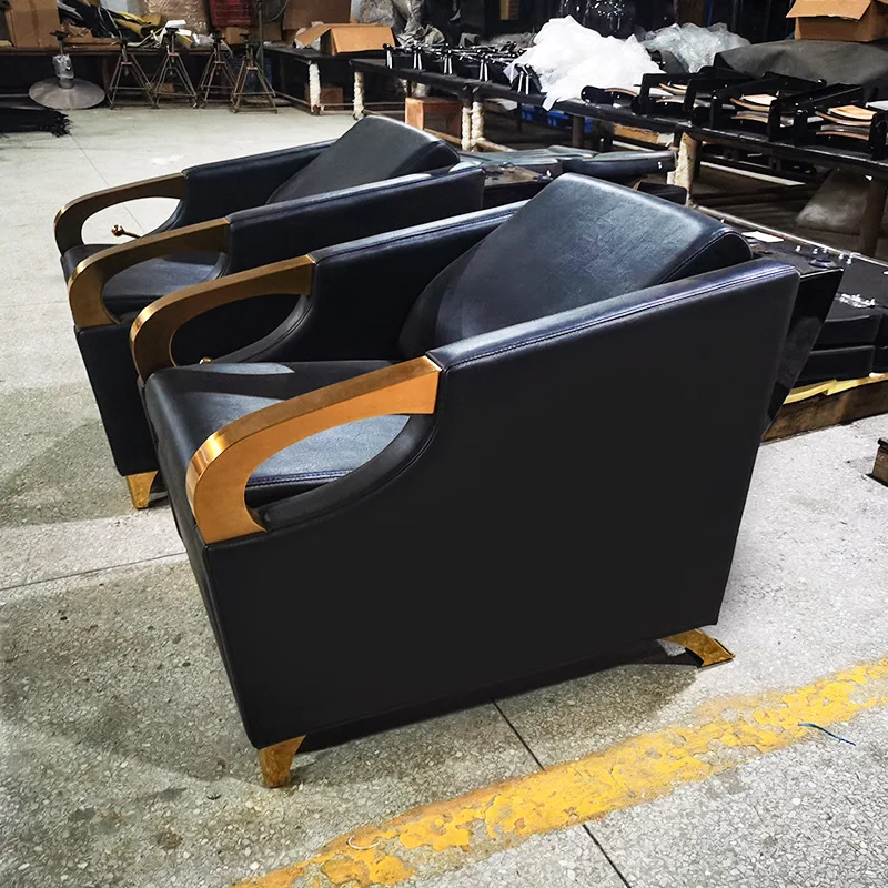 Barbershop seated shampoo bed semi-reclining ceramic basin hairdressing salon high-end shampoo chair flush bed