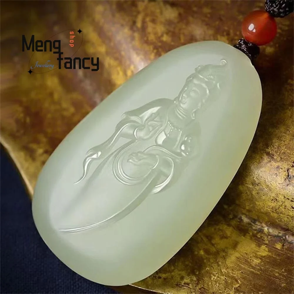 Natural Hetian Jade Light Green Guanyin Pendant Exquisite Elegant Simple High-grade Buddhist Amulets Luxury Quality Fine Jewelry