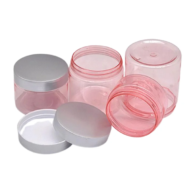 Empty Packing Clear Pink Plastic Bottle Jar Silver Cover With Pad 100G 120G 150G 200G 250G Refillable Cosmetic Container 20Pcs