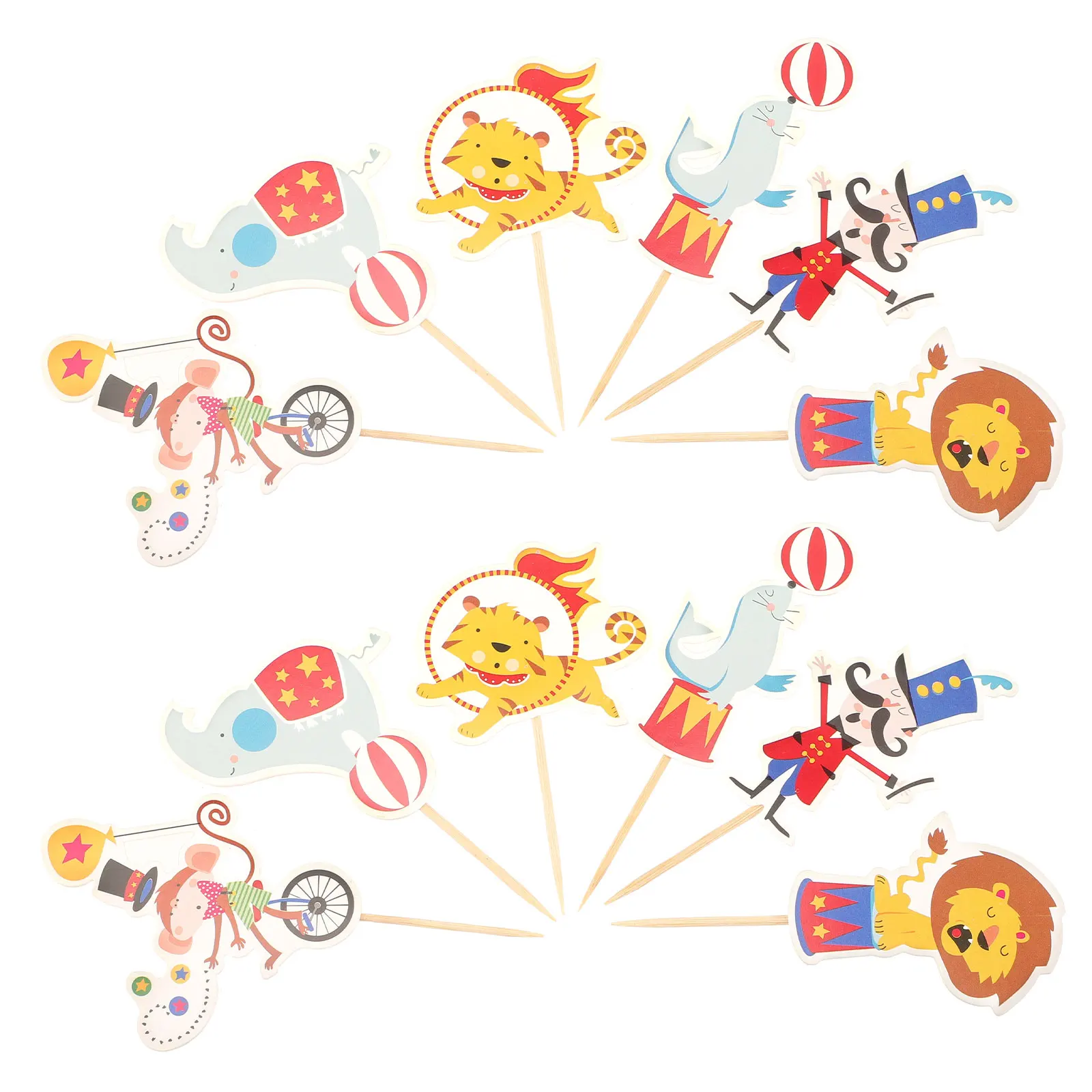 48 Pcs Circus Cake Insert Birthday Party Elephant Cupcake Toppers Animal Dolphin Carnival Theme Decorations Paper Creative