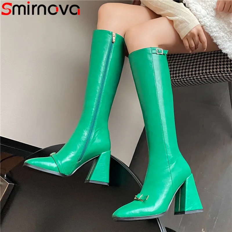 

Smirnova 2023 New Autumn Winter Knee High Boots Zipper Pu Women Boots Fashion Ladies Thick High Heels Dress Shoes