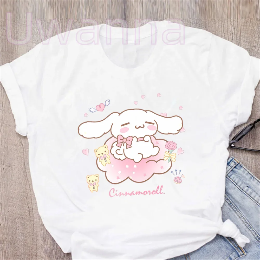 Cartoon Tops Graphic Cinnamoroll Printed T-shirt Kawaii Manga T-shirt Women Funny Female T-shirt Casual Short Sleeve Clothing