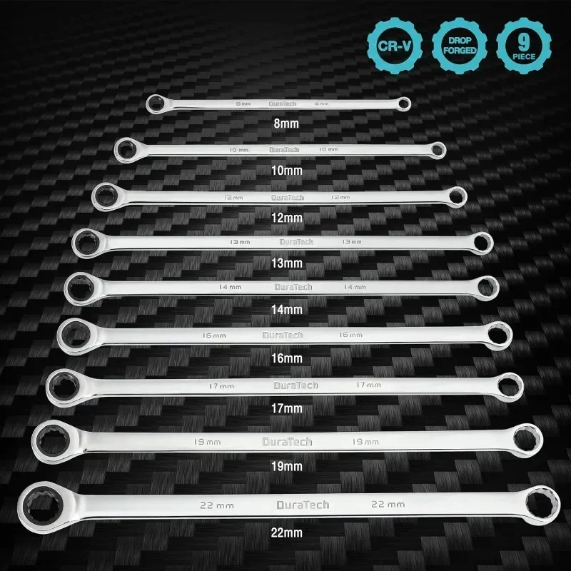 home.home.Double Box End Wrench Set, Metric, 9-Piece, 8,10,12,13,14,16,17,19,22 mm, CR-V Steel, with EVA Foam Tool Organizer