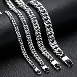 Waterproof Stainless Steel Square Lock Cuban Link Chain Necklace For Men Punk Thick Heavy Chain Jewelry 8/10/12/14MM