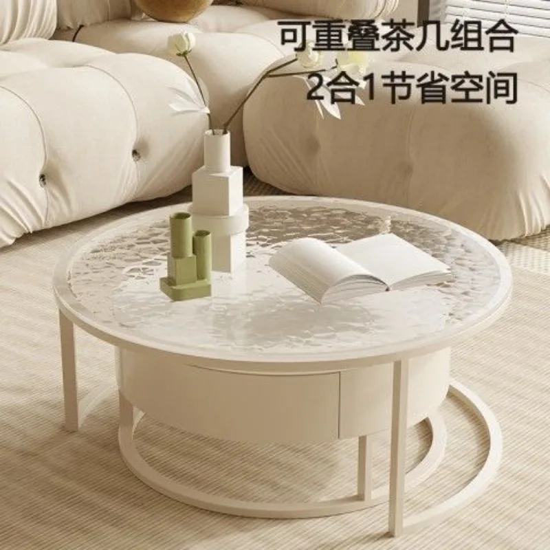 Small table cream style light luxury Internet celebrity round coffee table small apartment