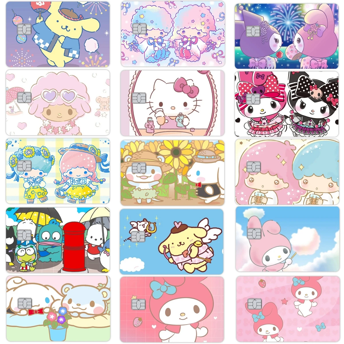 

Kawaii Pom Pom Purin Kuromi My Melody Pochacco Diy Pattern PVC Sticker Film Skin Cover Anime Hangyodon Credit Debit Card Decal