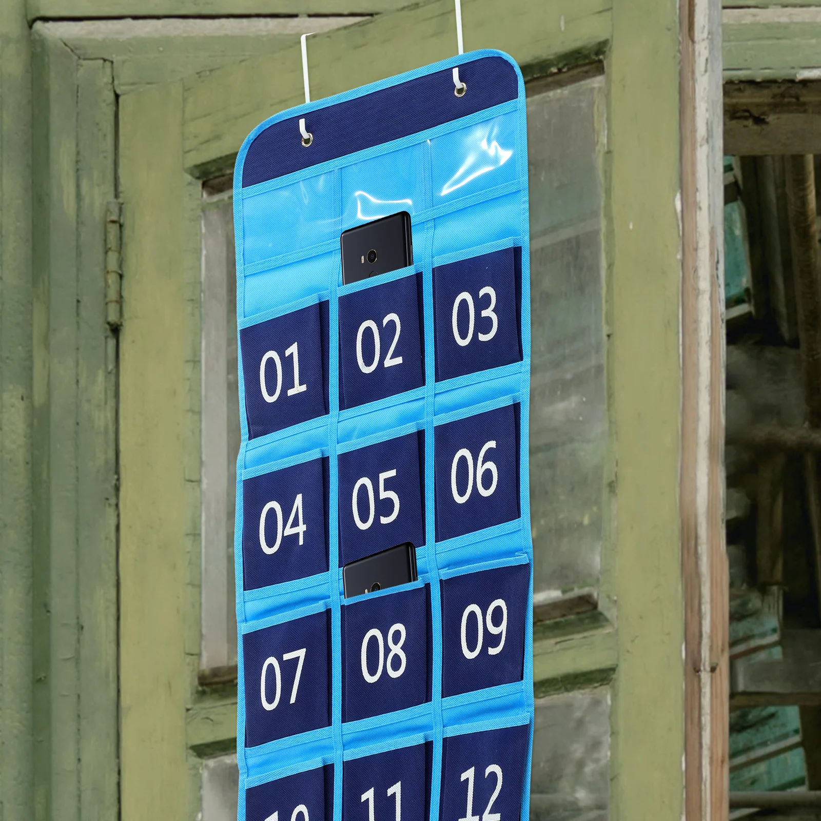 

1pc Cell Phone Storage Bag Classroom Organizer Hanging Wall Cloth 12 Pockets Numbered Chart For Phones Socks Scarves Accessories