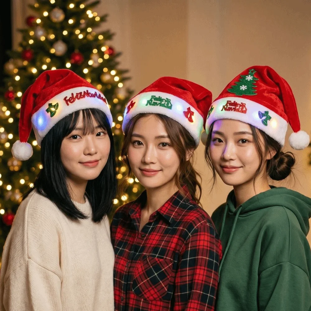 Glowing Effect LED Light Christmas Hat Colored Lights Adjustable Snowman Hat Soft Fabric Elk Hat Adult Party