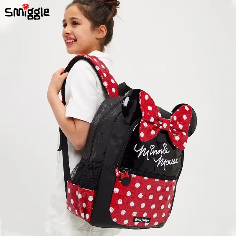 Genuine Australian Smiggle Black Red Dot Minnie School Bag Student Stationery Lunch Bag Pull Rod School Bag Wallet Student Gift