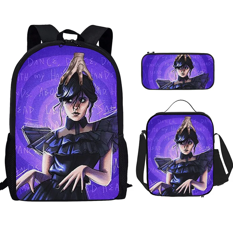 New Adams Wednesday School Bag Three Piece Set Nylon High Quality Printed Student Cosplay Bookbag Messenger Bag For Kids Gift