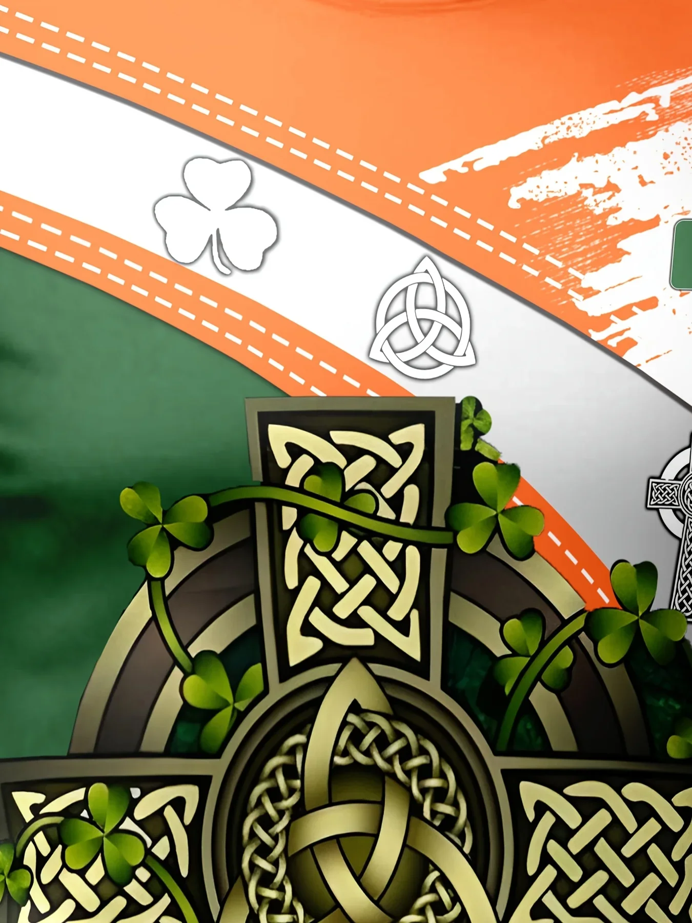 تي شيرت رجالي مبتكر بتصميم قيثارة أيرلندية وصليب سلتيك - أكمام قصيرة من البوليستر بتصميم عتيق قابل للغسل في الغسالة