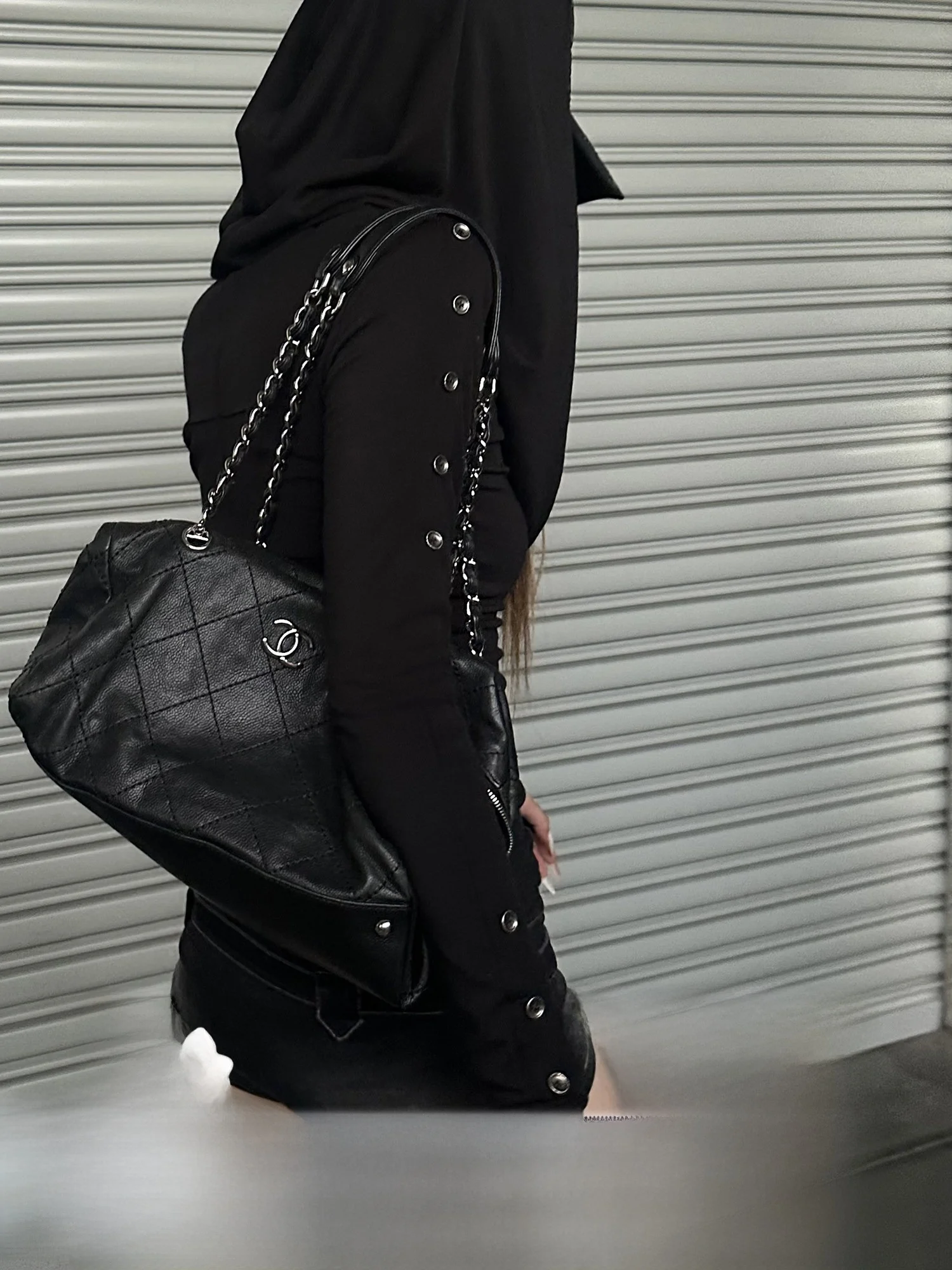 Rase Le Sol Neon Rebel Black Hooded Long Sleeve T-Shirt Silk Wool Slim Fit Neck Swing Women's Fashion Dark Style Clothing