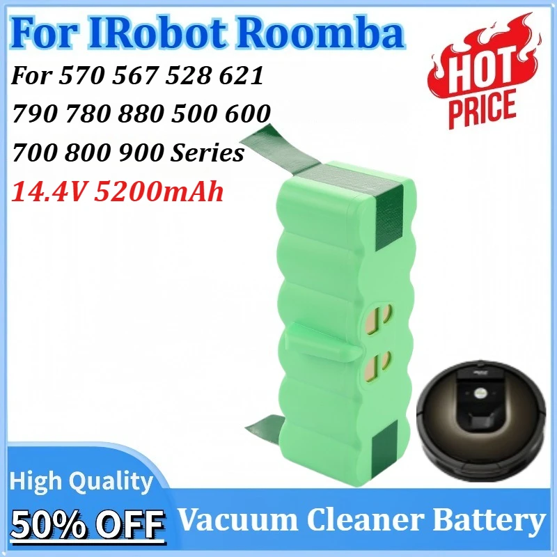 

14.4V 5200mAh 74.88Wh Vacuum Cleaner Battery for IRobot Roomba 570 567 528 621 790 780 880 5/6/7/8/9 Series Battery Accessories