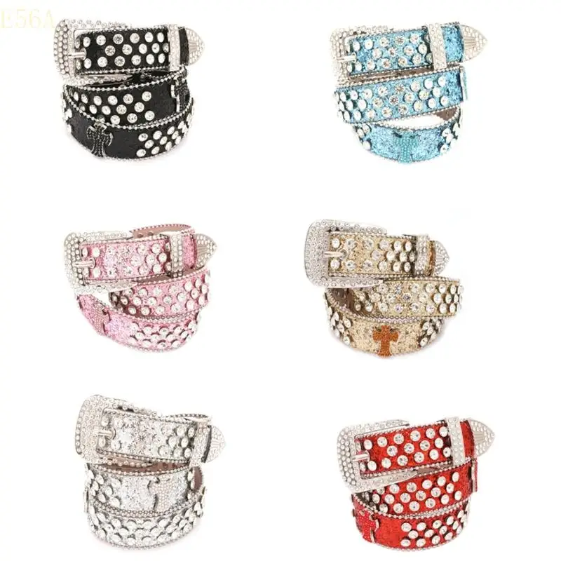 

E56A Fashion Girls PU Belt with Diamond Pin Buckle Waist Belt Fashion Enthusiasts Belt Coat Dress Female Wide Waistband