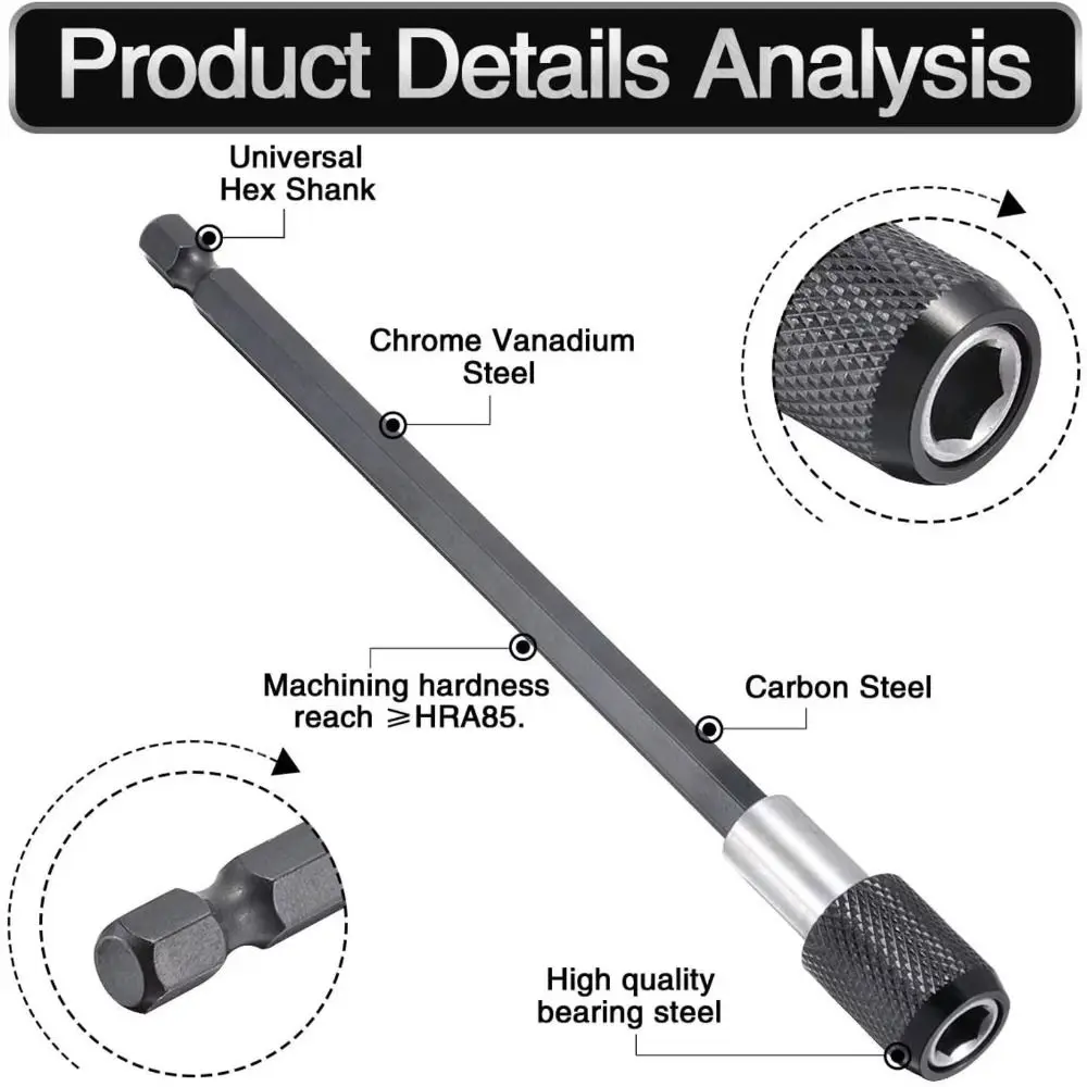 

3Pcs/Set Self-locking Screw Bit Extension Rod Quick Transfer Quick Release Hexagonal Screwdriver Extension Rod Long Handle