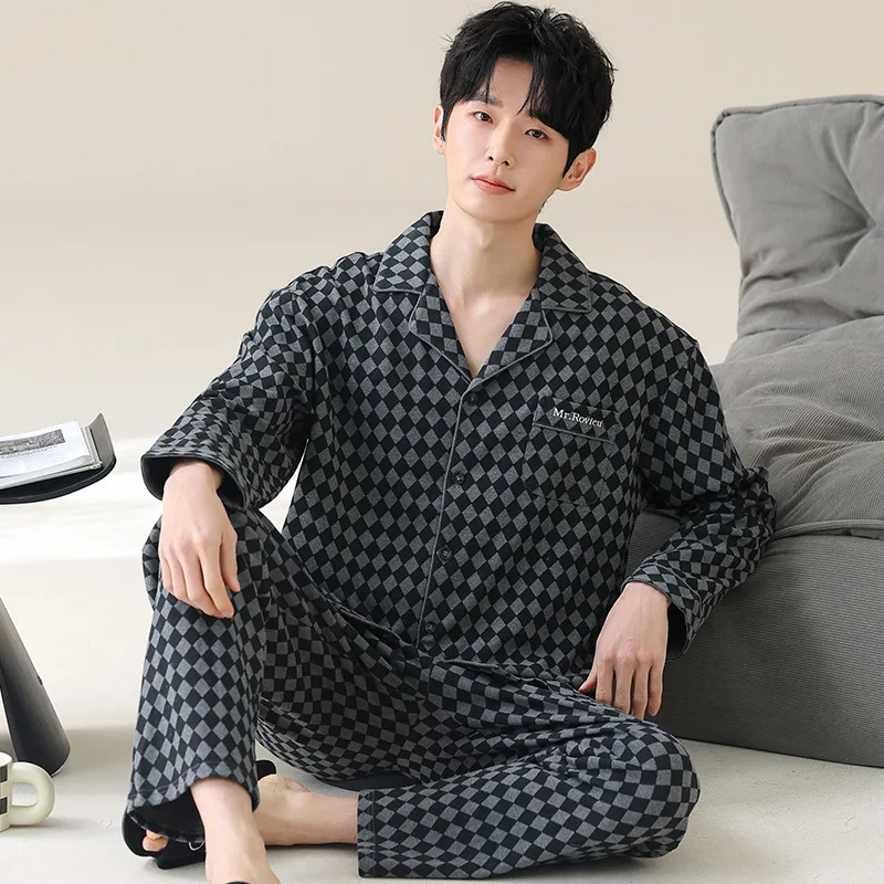 Sleepwear Pajamas for Men Sleepwear for Sleeping Spring Autumn Men Long-sleeved Striped Large-sized Home Wear Sets Outerwear