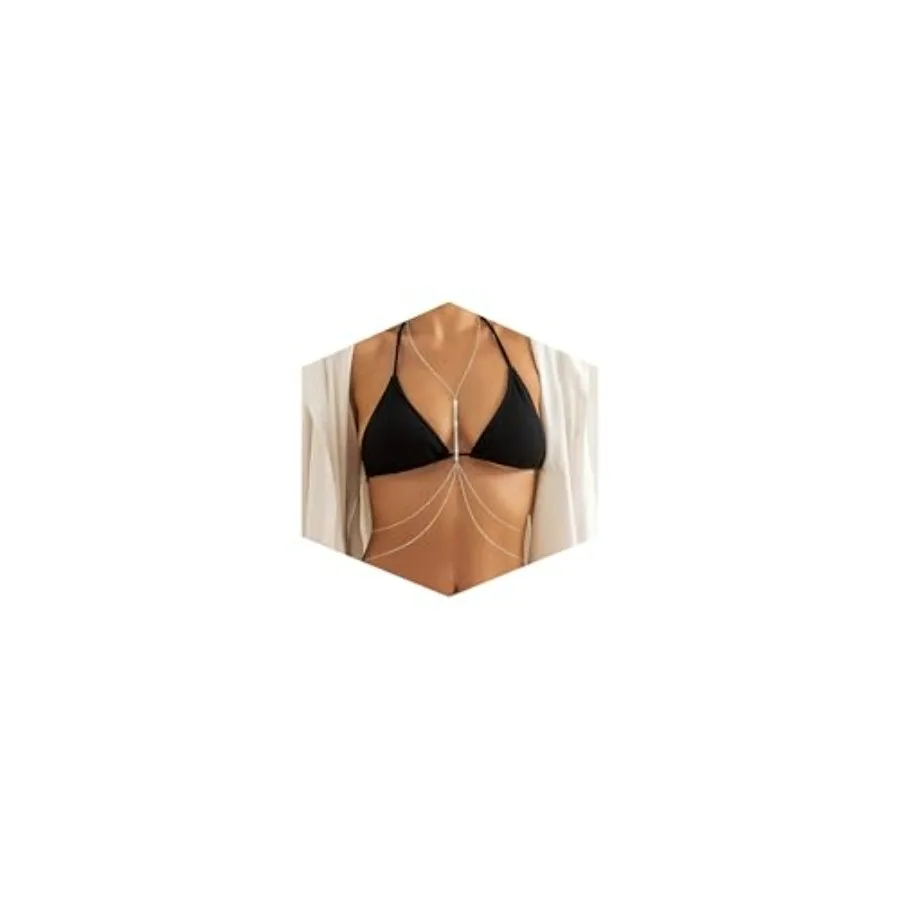 

14K Gold Plated Sexy Body Chains for Women, Layered Rhinestone Crossover Bikini Bra Body Jewelry, Summer Beach Crystal Belly Wa