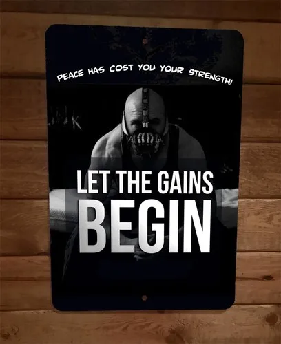 Let The Gains Begin Workout Bane  Metal Wall Sign Poster