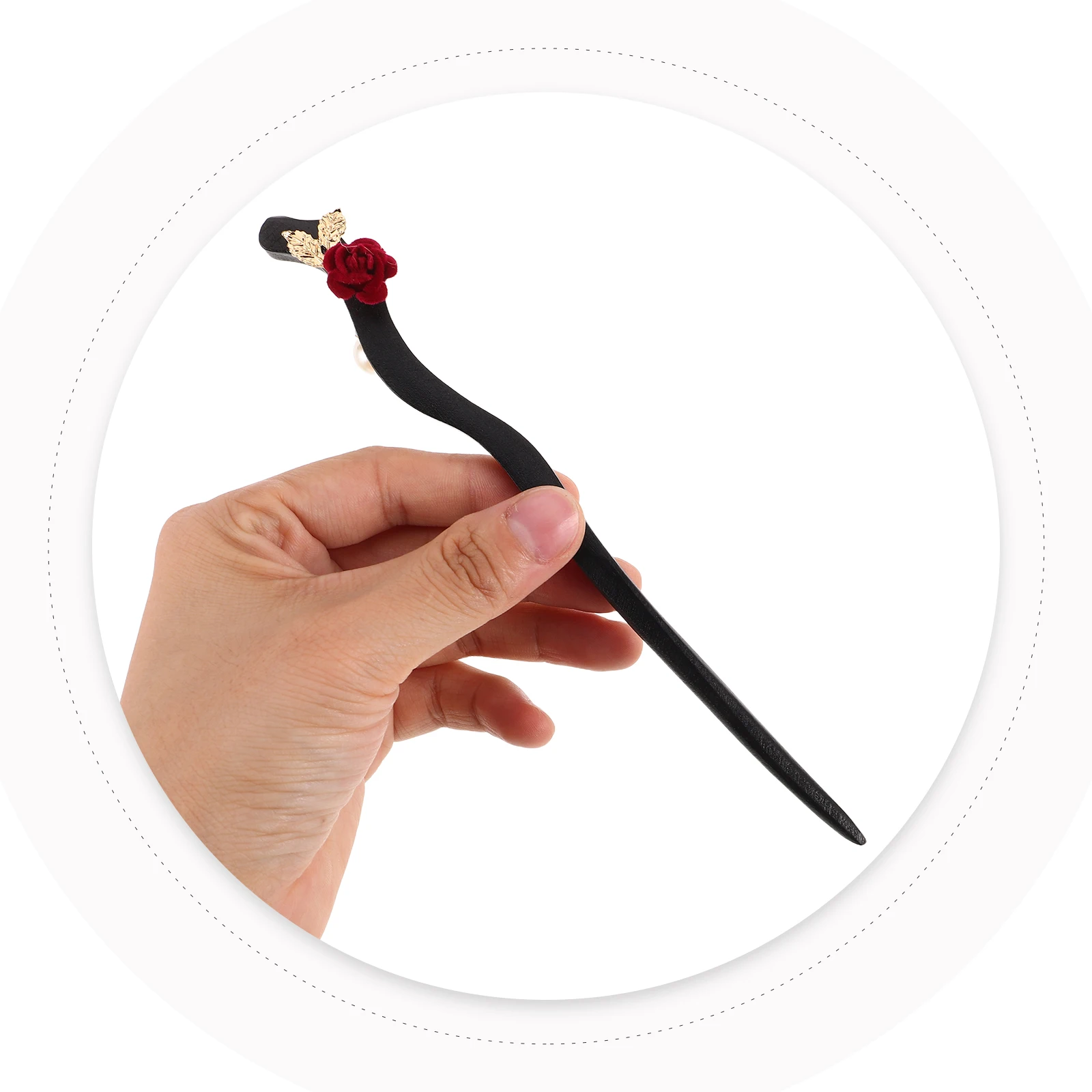 

3 Pcs Wooden Rose Hairpin Ancient Chinese Costume Headdress Flower Black Hairpins for Women Women's