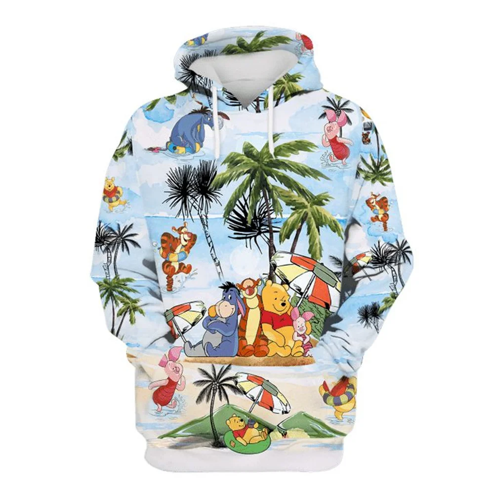 Disney 3D Hoodie Piggy Flower Cartoon Winnie the Pooh Print 3d Zipper Hoodie Retro Casual Sweatshirt Men Hoodie