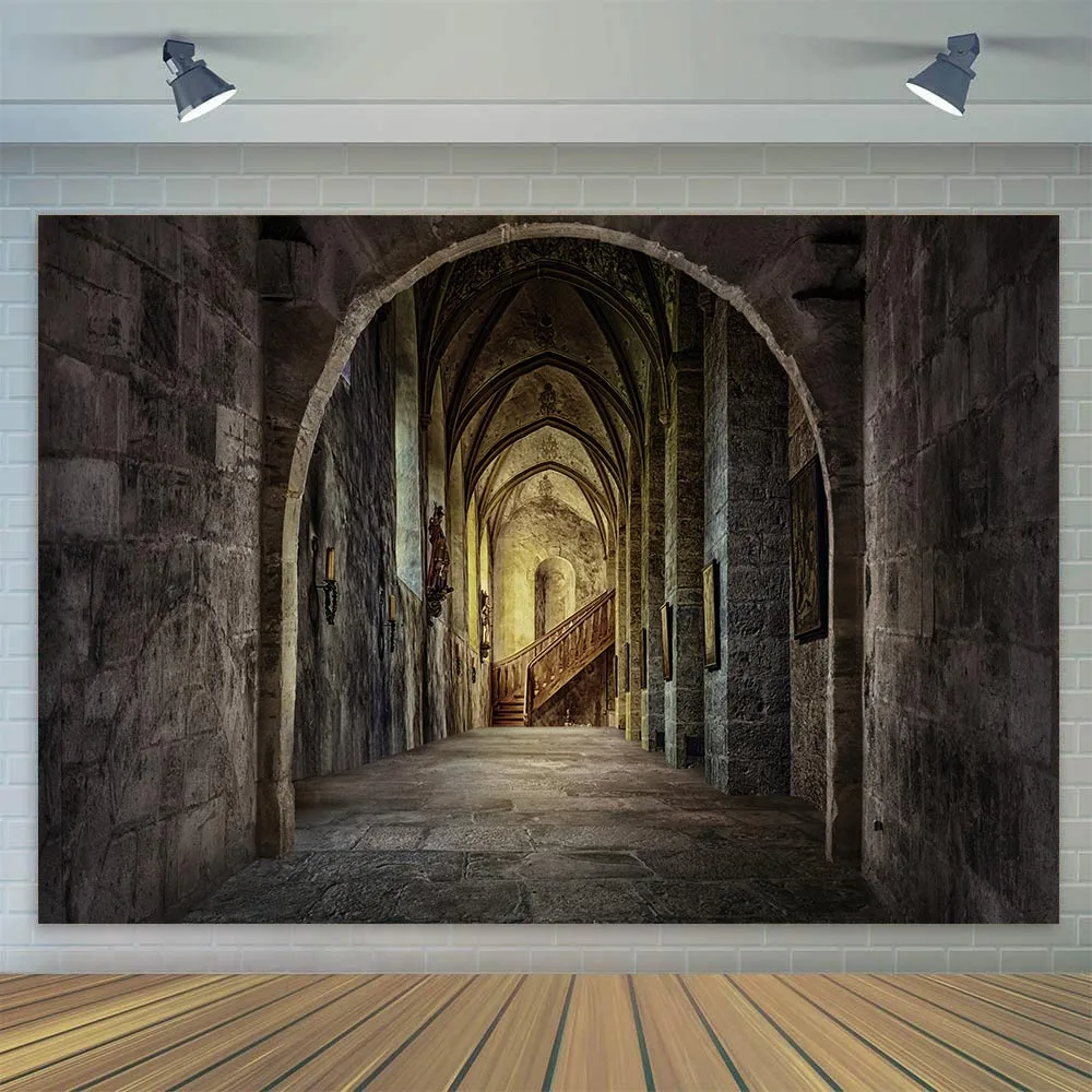 Monastery Church Backdrop Medieval Castle Corridor Magic School Witch Wizard Birthday Halloween Party Banner Poster Background