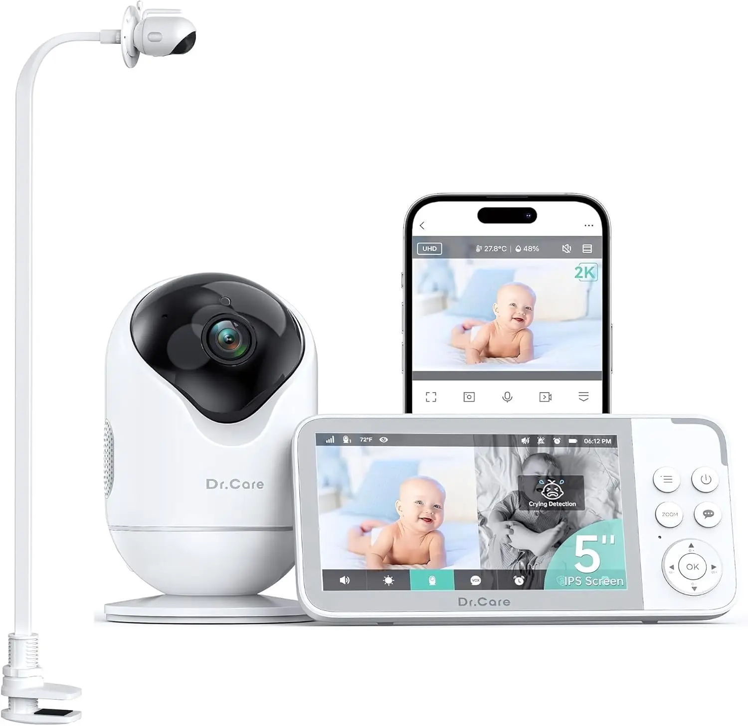 

VistaView 5” Smart WiFi Baby Monitor, 2K HD Camera, App Control, Cry & Motion Alerts, Night Vision, 5000mAh Battery, 2-Way