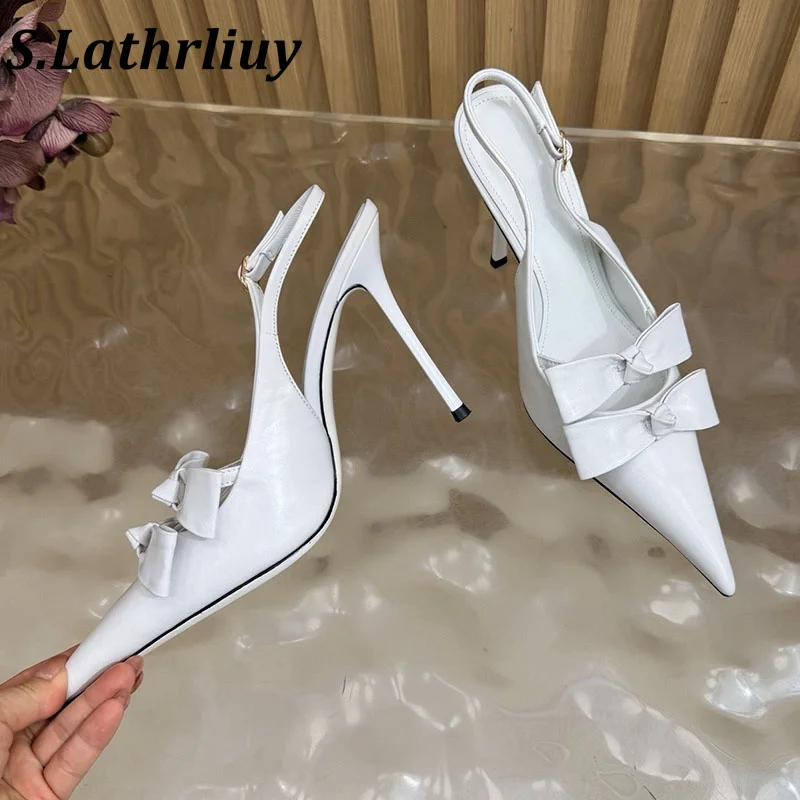 Sandals Summer New Women's Pointed Bow Decorative High Heels Solid Color Sandals Comfortable Office Commuter Low Heel Sandals