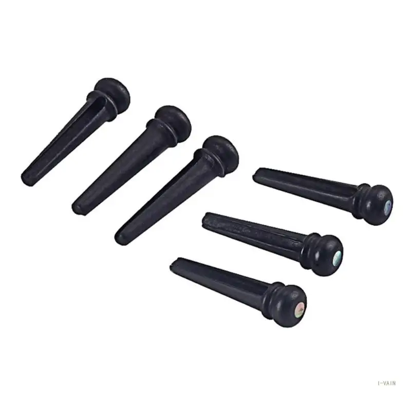 M5TC 6Pcs Ebony Wooden Guitar Bridge Pin String Peg Replacement Slotted Bridge Pin for 6 & 12 String Acoustics Guitar