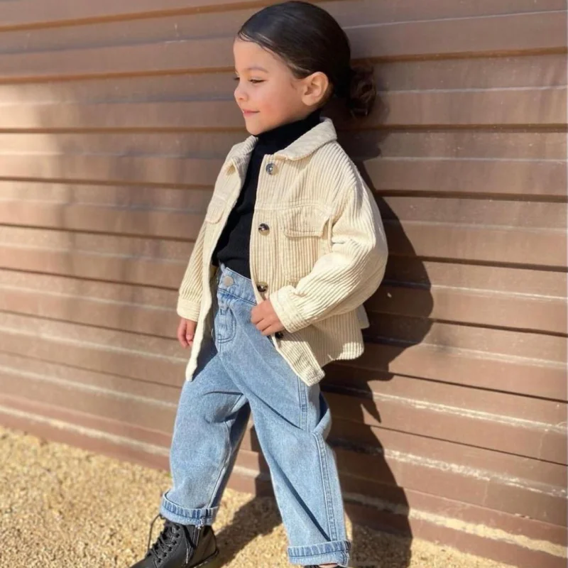 Fashion Baby Girl Boy Corduroy Shirt Jacket Pocket Infant Toddler Kids Spring Autumn Coat Child Outwear Baby Clothes 1-8Y