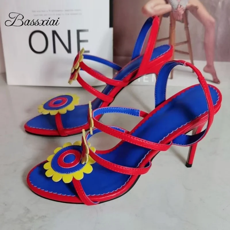 

Индивидуальные сандалии с узкими ремешками и декором подсолнечника, женская обувь для вечеринок на шпильке 10 см, летняя обувь для девочек