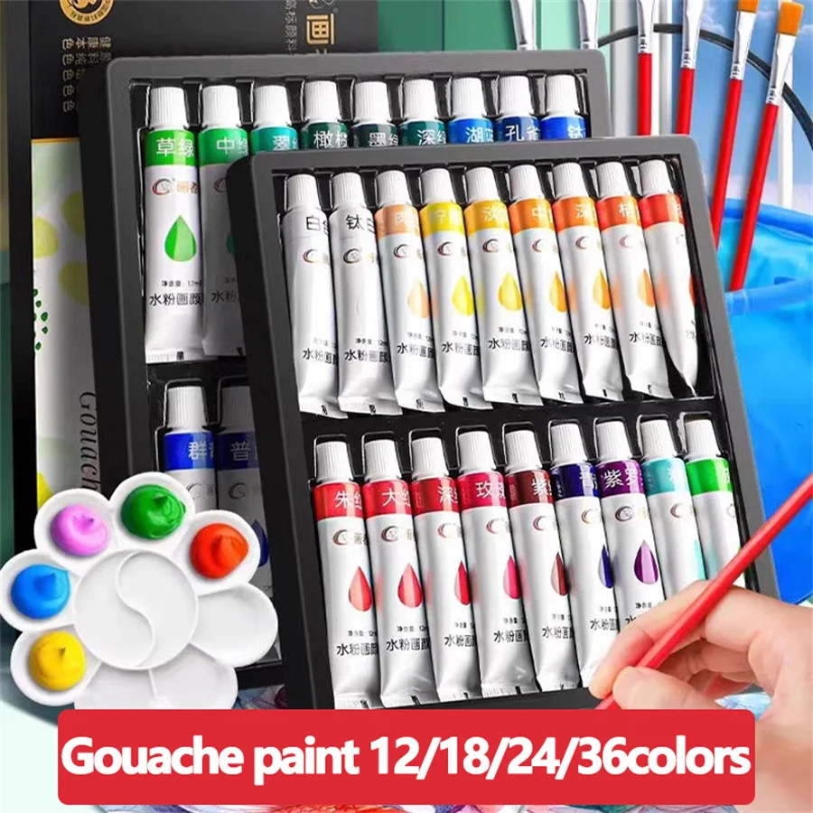 Gouache Painting Set, 12 Colors/18 Colors/24 Colors/36 Colors, 12 ml/0.406 Ounces Tube Packaging, Suitable for Intense Colors