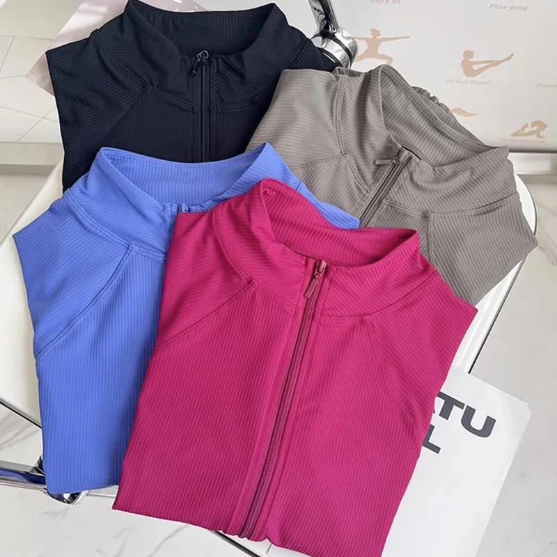 New Running Outdoor Sports Long Sleeve Yoga Tops Women Gym Hooded Zipper Cardigan Jacket Top Shirts Quick Dry