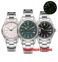 36mm  Mechanical Men Wristwatch Retro Military Field Diving Watch NH35A Movt Small Pilot Watch 3.8 Date Red Arrow Hand 20ATM