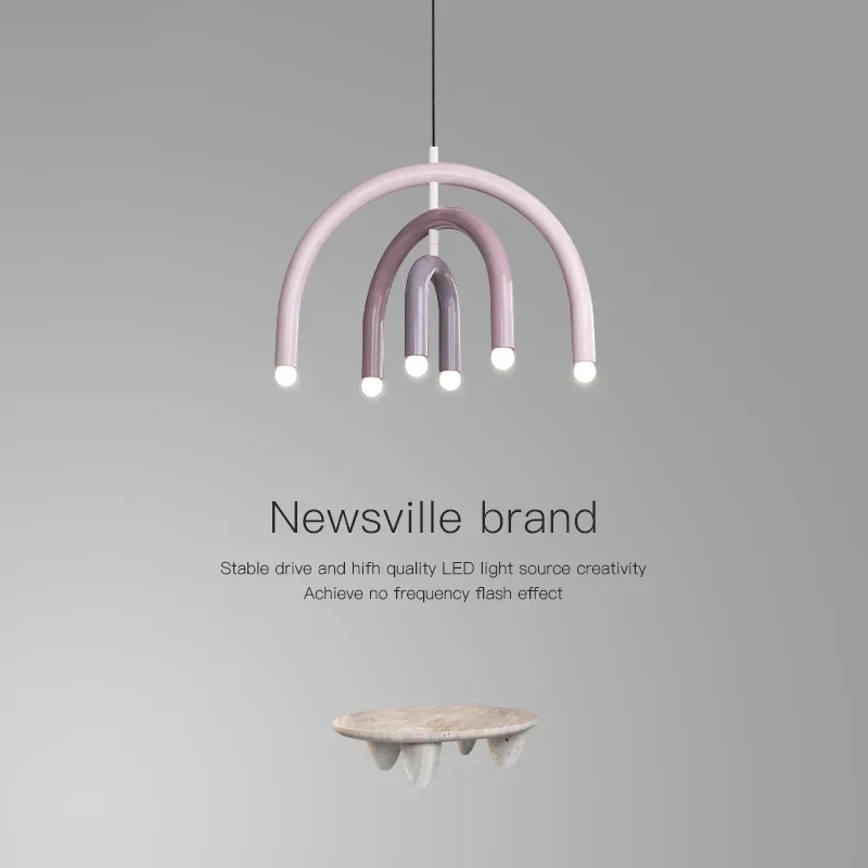 Modern Minimalist Designer Rainbow Chandelier U-shaped LED  Creamy Style Pendant Light for Children's Room and Living Room Decor