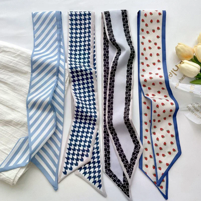 

2/4PCS Series Silk Satin Scarf Women Cloth Hair Bands Headdress Accessories Lady Scarves Ribbon Neck Ties For Bag
