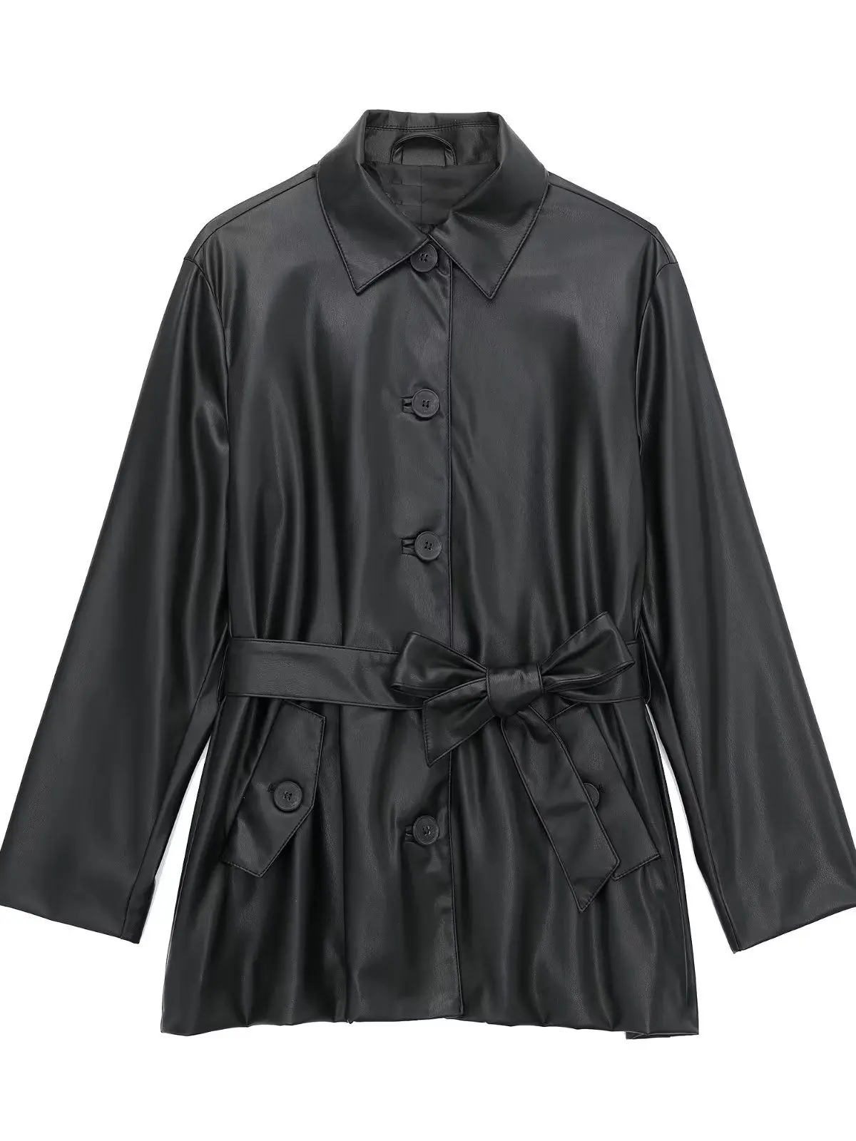 Motorfiets Vrouwen Lederen Shirt Straat Zwarte Kleur Knoppen Pu Shirt Nieuwe Herfst Winter Casual Lange Mouwen Tops Blouse Met Riem
