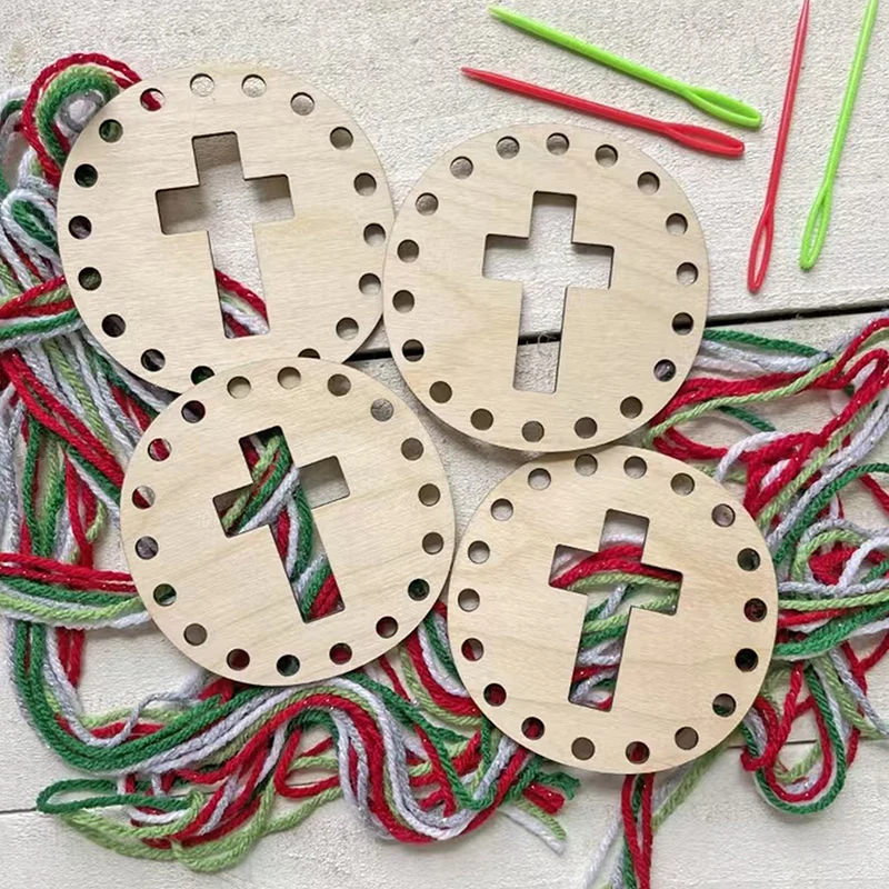 Circular Woven Wooden Chips Cross Diy Christmas Easter Cross Stitch Storage Tool Wooden Wreath Frames Cross Unfinished Hoop Ring