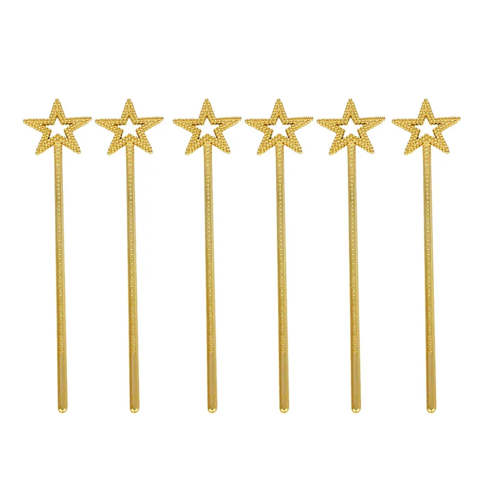 

6pcs Golden Plastic Wands Star Pentagram Design Fairy Stick For Birthday Party Festival Angel Cosplay Party Wand Decor